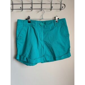Midtown Womens Cotton Shorts Teal Green Cuffed Casual Size 12 Beach Summer Vacay
